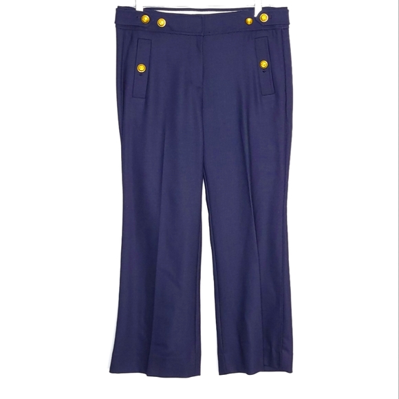 J. Crew Pants - J.Crew Wide Leg Cropped Military Pants Wool Blend Navy w Gold Buttons Women's 6